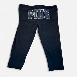 PINK Victoria’s Secret Cropped Leggings Black Logo Waist 2011